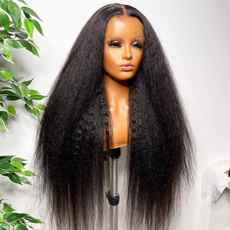 Natural Hairline Kinky Straight Hair 13x6 HD Transparent Lace Fornt Virgin Human Hair Wig - Geeta Hair - GeetaHair
