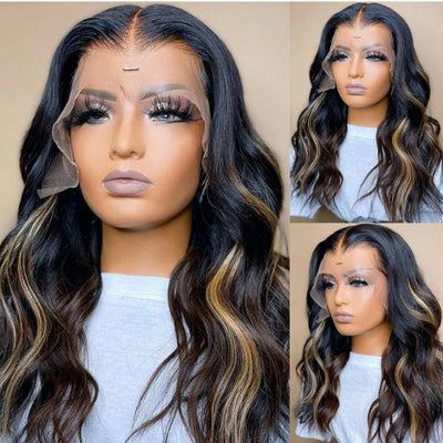 Xmas Sale Balayage Blonde Body Wave 13x4/4x4 HD Lace Front Wig For Women Highlight Pre Plucked Hairline Human Hair Wigs - GeetaHair