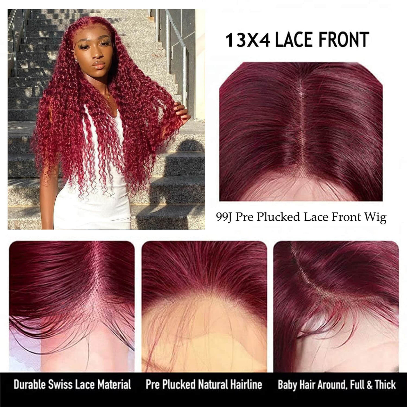 Tax Return Sale 99J Burgundy Curly Hair HD Lace Wig 13x4 Lace Front Wigs Pre Plucked Hairline With Baby Hair 100% Human Hair Wig - Geeta Hair - GeetaHair