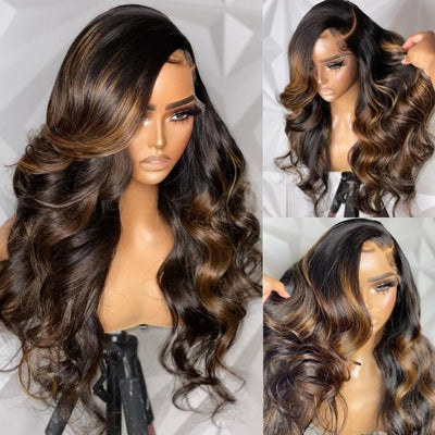 Balayage Light Brown Body Wave Glueless Transparent Lace Front Wig Highlight Pre Plucked Hairline Human Hair Wigs - GeetaHair - GeetaHair