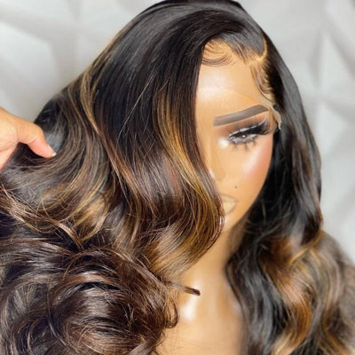 Balayage Light Brown Body Wave Glueless Transparent Lace Front Wig Highlight Pre Plucked Hairline Human Hair Wigs - GeetaHair - GeetaHair
