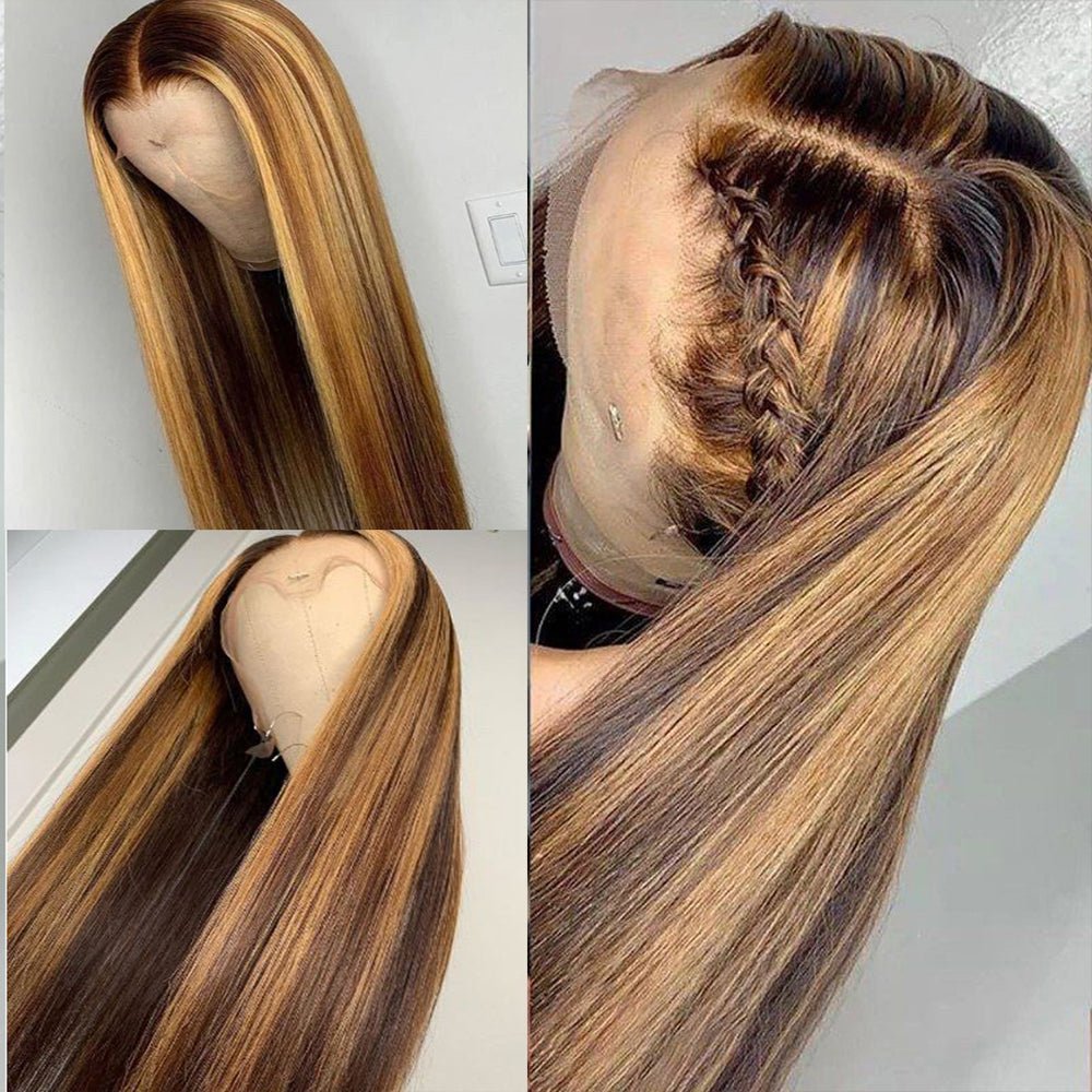Straight Hair Honey Blonde Highlight Wig 13x4 HD Transparent Lace Human Hair Wigs Pre Plucked With Baby Hair - Geetahair - GeetaHair