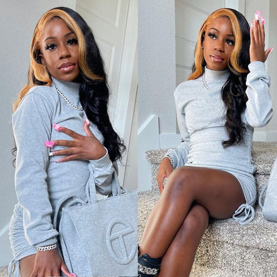 Skunk Stripe Wig Body Wave Hair Highlight TL27 Ombre Color 13x4 HD Lace Front Wig 100% Virgin Human Hair Wig - Geeta Hair - GeetaHair