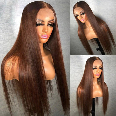 Chestnut Brown Straight Lace Front Wig 13x4 HD Lace Frontal/4x4 Lace Closure 100% Virgin Hunam Hair Wigs - Geeta hair - GeetaHair