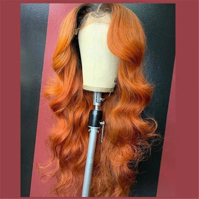 Orange Ginger Body Wave Wig With Black Roots Pre Plucked Natural Hairline Glueless Real Human Hair Wigs - GeetaHair