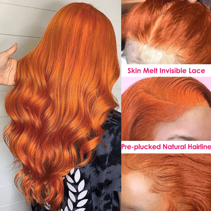 Orange Ginger Wig Body Wave 13x4 HD Lace Front Wigs Pre Plucked Natural Hairline Glueless Real Human Hair Wig - Geeta Hair - GeetaHair