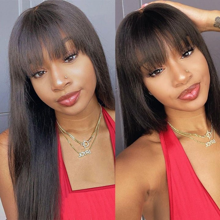 Glueless Straight 5x5 HD Lace Wig With bangs Easy to Wear Human Hair Wigs 180% Density - Geeta Hair - GeetaHair
