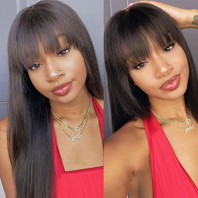 Glueless Straight 5x5 HD Lace Wig With bangs Easy to Wear Human Hair Wigs 180% Density - Geeta Hair - GeetaHair