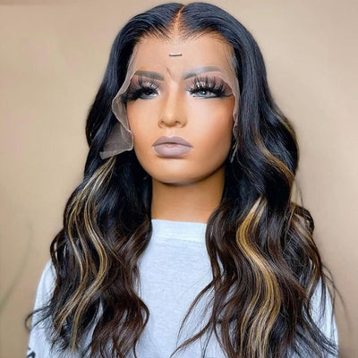 Xmas Sale Balayage Blonde Body Wave 13x4/4x4 HD Lace Front Wig For Women Highlight Pre Plucked Hairline Human Hair Wigs - GeetaHair