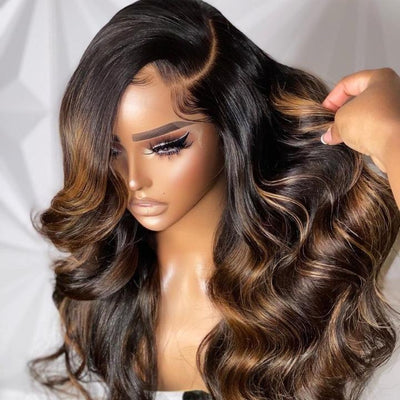 Balayage Light Brown Body Wave Glueless Transparent Lace Front Wig Highlight Pre Plucked Hairline Human Hair Wigs - GeetaHair - GeetaHair