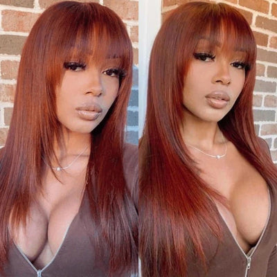 Put On&Go Layered Straight Glueless 5x5 HD Lace Wig With bangs Easy to Wear Human Hair Wigs 180% Density - Geeta Hair - GeetaHair