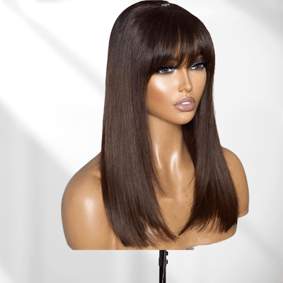 Put On&Go Brown Straight Glueless 5x5 HD Lace Wig With bangs Easy to Wear Lace Human Hair Wigs - GeetaHair - GeetaHair