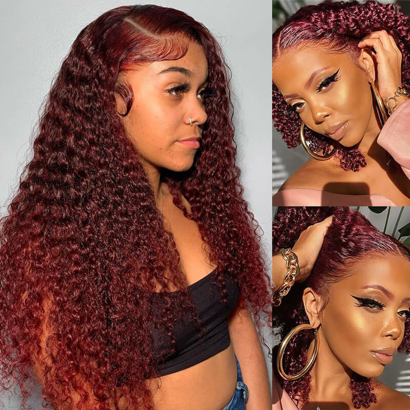 Tax Return Sale 99J Burgundy Curly Hair HD Lace Wig 13x4 Lace Front Wigs Pre Plucked Hairline With Baby Hair 100% Human Hair Wig - Geeta Hair - GeetaHair