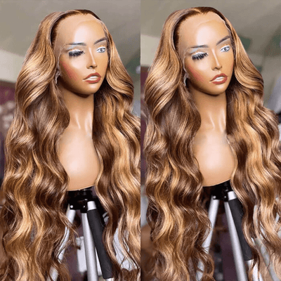Body Wave Hair Honey Blonde Highlight 13x4 Hd Transparent Lace Front Wig 100% Virgin Human Hair Wig - Geeta Hair - GeetaHair