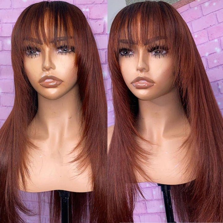 Put On&Go Layered Straight Glueless 5x5 HD Lace Wig With bangs Easy to Wear Human Hair Wigs 180% Density - Geeta Hair - GeetaHair