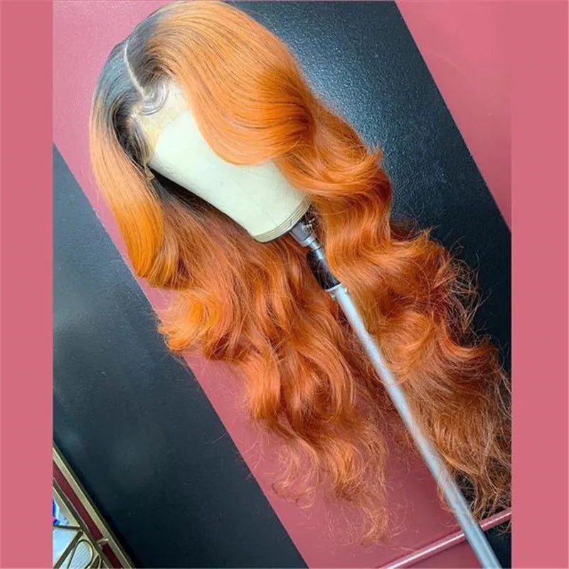 Orange Ginger Body Wave Wig With Black Roots Pre Plucked Natural Hairline Glueless Real Human Hair Wigs - GeetaHair
