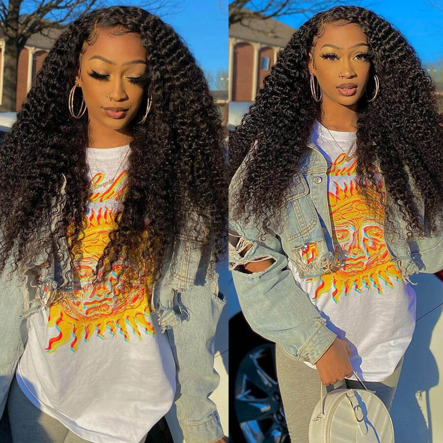 Pre Plucked Kinky Curly Hair Natural Color 13x6 HD Transparent Lace Front Wig For Black Women - Geeta Hair - GeetaHair