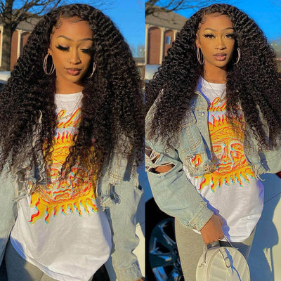 Pre Plucked Kinky Curly Hair Natural Color 13x6 HD Transparent Lace Front Wig For Black Women - Geeta Hair - GeetaHair