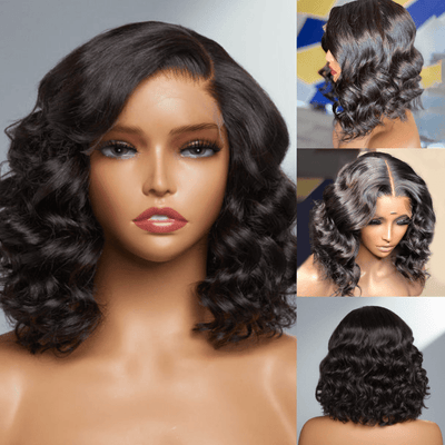 Glueless 13x4/6x4.5 Shoulder Loose Wave Pre Cut HD Transaparent Lace Human Hair Wigs Wear & Go Pre Plucked Hairline Bob Wigs - Geeta Hair - GeetaHair