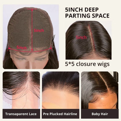 Put On&Go Layered Straight Glueless 5x5 HD Lace Wig With bangs Easy to Wear Human Hair Wigs 180% Density - Geeta Hair - GeetaHair