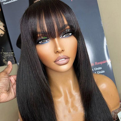 Glueless Straight 5x5 HD Lace Wig With bangs Easy to Wear Human Hair Wigs 180% Density - Geeta Hair - GeetaHair
