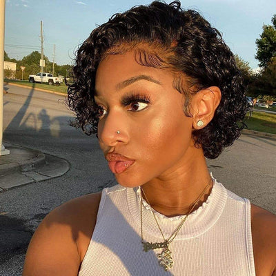 Short Curly Wig Pixie Cut 13x4 HD Lace Front Pre Plucked Natural Hairline Glueless Lace Front Wigs - Geeta Hair - GeetaHair
