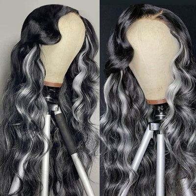platinum blonde balayage on black hair 4x4/13x4 HD Lace Wig Highlight Body Wave Human Hair Wigs