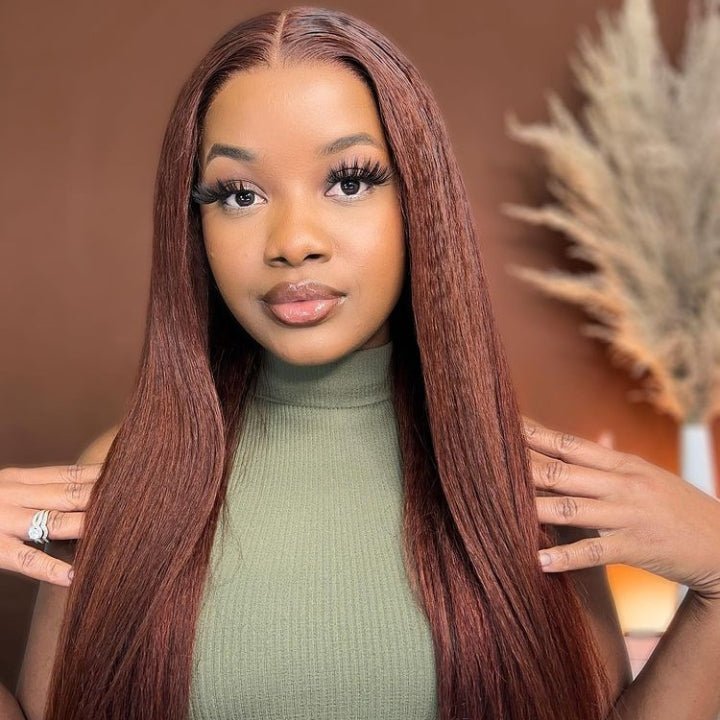 Reddish Brown 13x4/4x4 HD Transparent Lace Wig Straight Auburn Glueless Human Hair Wigs - GeetaHair