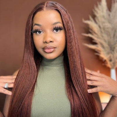 Reddish Brown 13x4/4x4 HD Transparent Lace Wig Straight Auburn Glueless Human Hair Wigs - GeetaHair