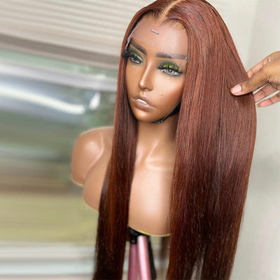 Reddish Brown 13x4/4x4 HD Transparent Lace Wig Straight Auburn Glueless Human Hair Wigs - GeetaHair