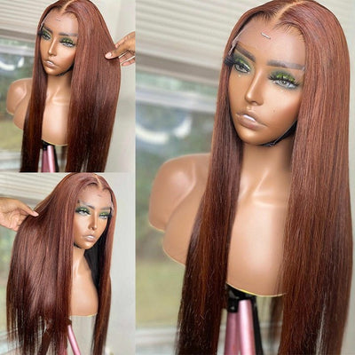 Reddish Brown 13x4/4x4 HD Transparent Lace Wig Straight Auburn Glueless Human Hair Wigs - GeetaHair