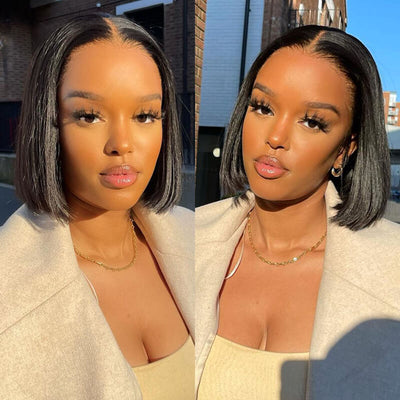 Short Straight Hair Lace Front Bob Wigs Pre Plucked Natural Hairline Glueless Real Human Hair Wig - Geeta Hair - GeetaHair