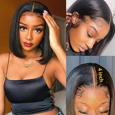 Short Straight Hair Bob Wig Pre Plucked 4x4 HD Lace Closure Human Hair Bob Wigs - Geeta Hair - GeetaHair