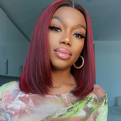 Short Straight Hair 1b/99j Colored Bob Wig Human Hair Lace Front Wigs - GeetaHair - GeetaHair