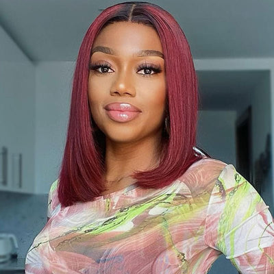 Short Straight Hair 1b/99j Colored Bob Wig Human Hair Lace Front Wigs - GeetaHair - GeetaHair