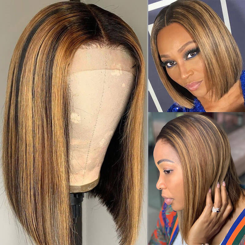 Straight Hair Honey Blonde Highlight Bob Human Hair Wigs HD Lace 13x4/4x4 Frontal/Closure Ombre Glueless Wigs - Geeta Hair - GeetaHair