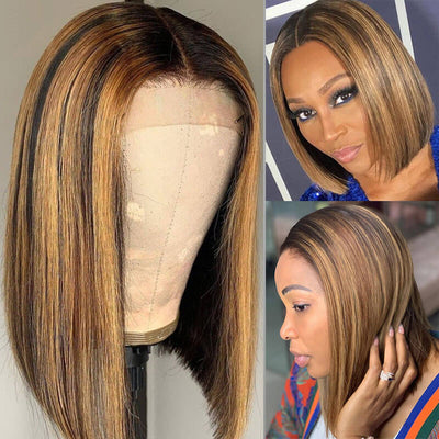 Straight Hair Honey Blonde Highlight Bob Human Hair Wigs HD Lace 13x4/4x4 Frontal/Closure Ombre Glueless Wigs - Geeta Hair - GeetaHair