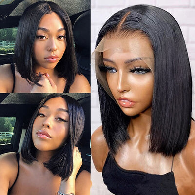 Short Straight Hair Lace Front Bob Wigs Pre Plucked Natural Hairline Glueless Real Human Hair Wig - Geeta Hair - GeetaHair