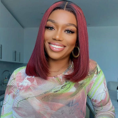 Short Straight Hair 1b/99j Colored Bob Wig Human Hair Lace Front Wigs - GeetaHair - GeetaHair