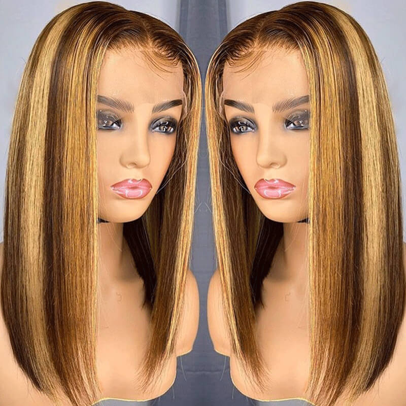 Straight Hair Honey Blonde Highlight Bob Human Hair Wigs HD Lace 13x4/4x4 Frontal/Closure Ombre Glueless Wigs - Geeta Hair - GeetaHair