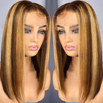 Straight Hair Honey Blonde Highlight Bob Human Hair Wigs HD Lace 13x4/4x4 Frontal/Closure Ombre Glueless Wigs - Geeta Hair - GeetaHair