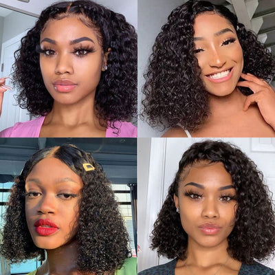 Short Curly Bob 4x4 HD Lace Closure Wig Thick Human Hair Bob Wigs 180%/250% Density With Baby Hair - Geeta Hair - GeetaHair