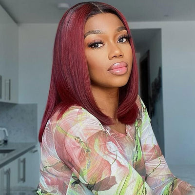 Short Straight Hair 1b/99j Colored Bob Wig Human Hair Lace Front Wigs - GeetaHair - GeetaHair