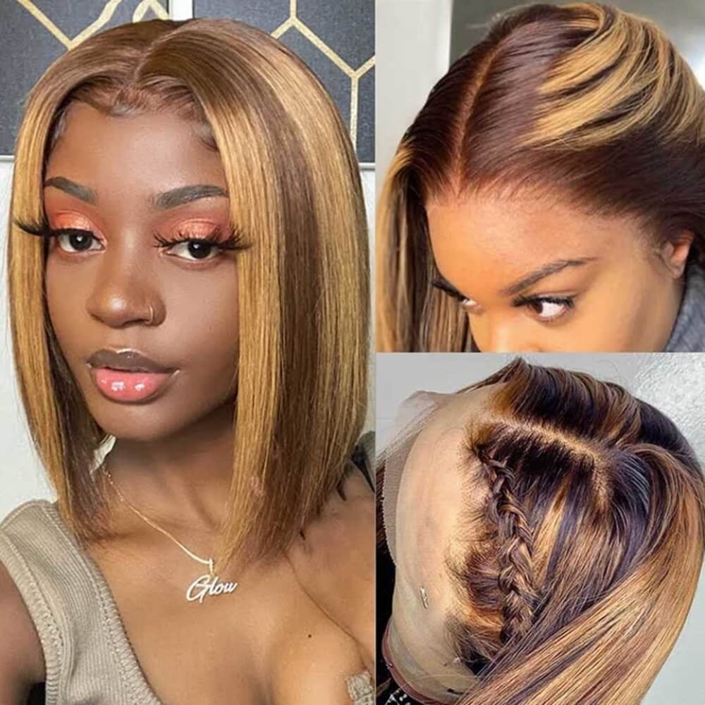 Straight Hair Honey Blonde Highlight Bob Human Hair Wigs HD Lace 13x4/4x4 Frontal/Closure Ombre Glueless Wigs - Geeta Hair - GeetaHair