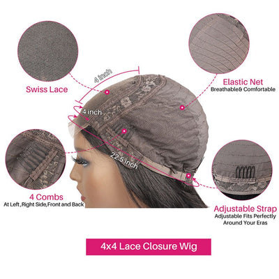 Geeta Kinky Straight Hair 4x4 Lace Closure Wig 100% Virgin Human Hair Wig - GeetaHair