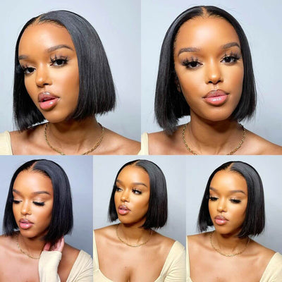 Short Straight Hair Lace Front Bob Wigs Pre Plucked Natural Hairline Glueless Real Human Hair Wig - Geeta Hair - GeetaHair