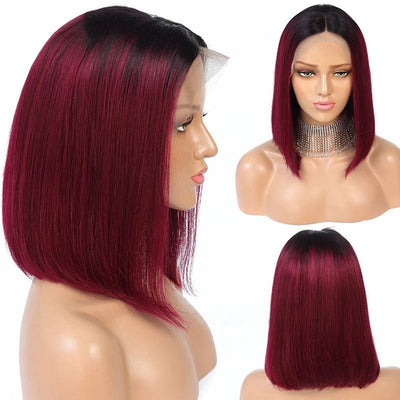 Short Straight Hair 1b/99j Colored Bob Wig Human Hair Lace Front Wigs - GeetaHair - GeetaHair