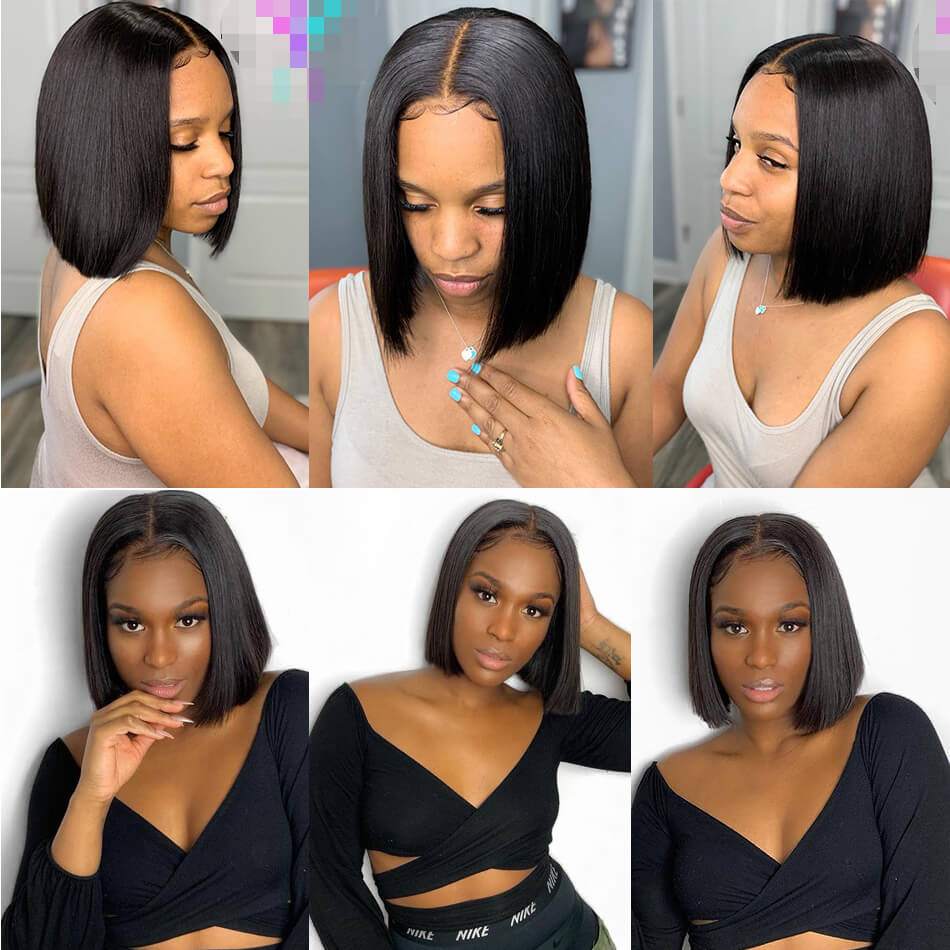 Short Straight Hair Lace Front Bob Wigs Pre Plucked Natural Hairline Glueless Real Human Hair Wig - Geeta Hair - GeetaHair
