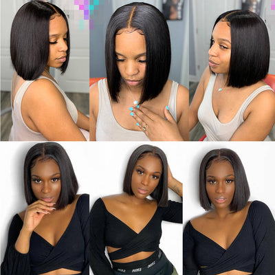 Short Straight Hair Lace Front Bob Wigs Pre Plucked Natural Hairline Glueless Real Human Hair Wig - Geeta Hair - GeetaHair