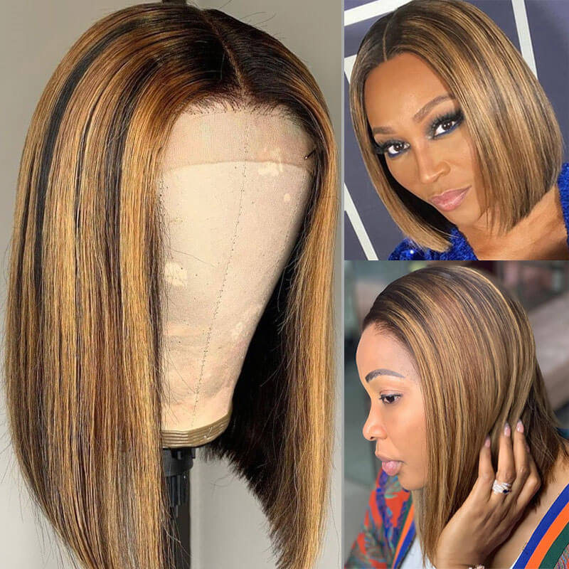 Straight Hair Honey Blonde Highlight Bob Human Hair Wigs HD Lace 13x4/4x4 Frontal/Closure Ombre Glueless Wigs-Geeta Hair